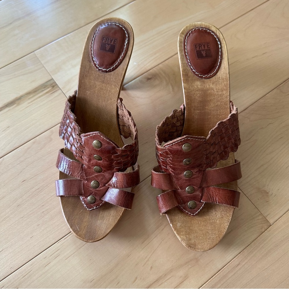 Frye Wooden Slip-on Leather Heels - Picture 2 of 6